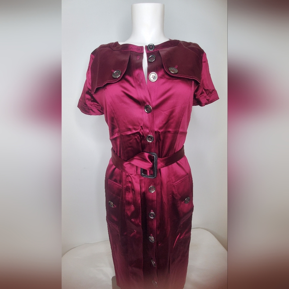 Burberry Satin Size 4 Dress Buttom Up Burgundy Color